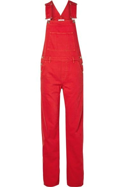 Shop Ganni Denim Overalls In Red