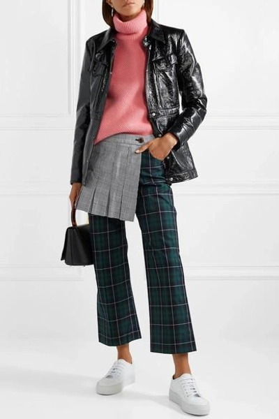 Shop Sandy Liang Layered Checked Cotton-canvas Straight-leg Pants In Emerald