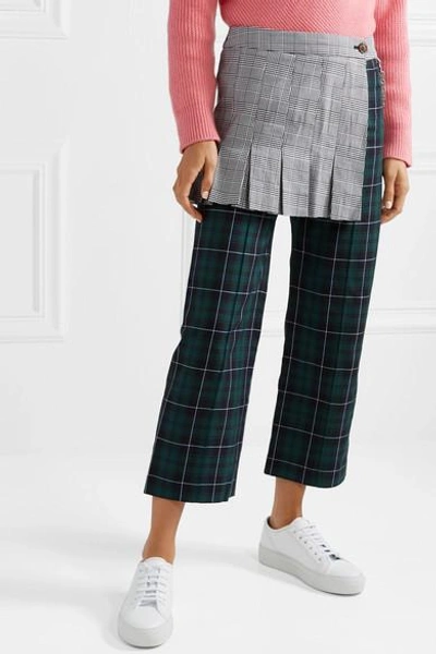 Shop Sandy Liang Layered Checked Cotton-canvas Straight-leg Pants In Emerald