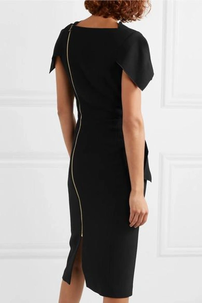 Shop Roland Mouret Vernon Draped Wool-crepe Midi Dress In Black