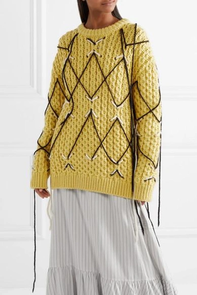 Shop Calvin Klein 205w39nyc Embroidered Wool And Mohair-blend Sweater In Yellow