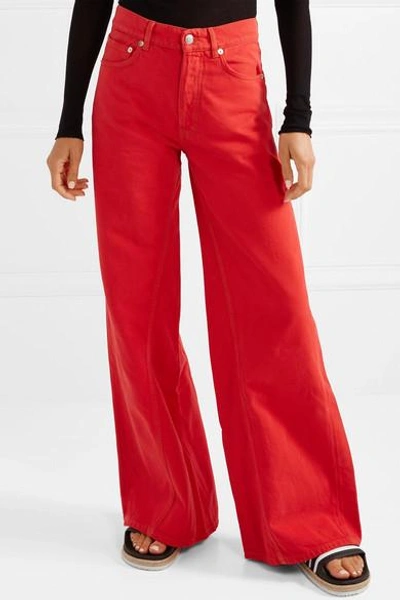 Shop Ganni High-rise Wide-leg Jeans In Red