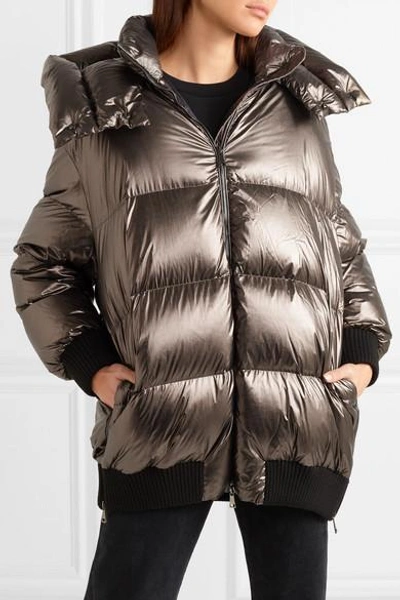 Shop Moncler Quilted Metallic Shell Down Jacket In Bronze