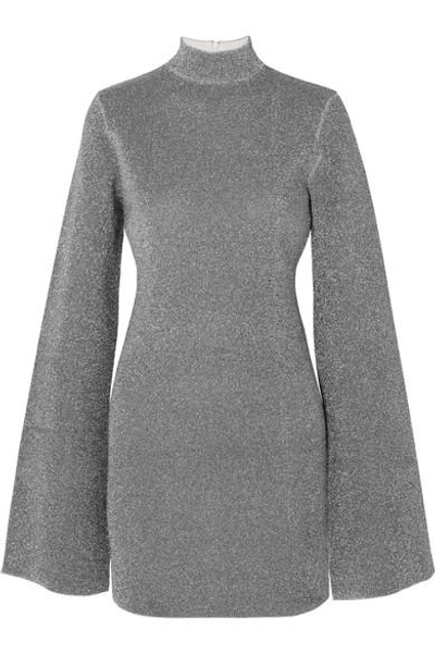 Shop Solace London Alula Stretch-lurex Turtleneck Mini Dress In Silver