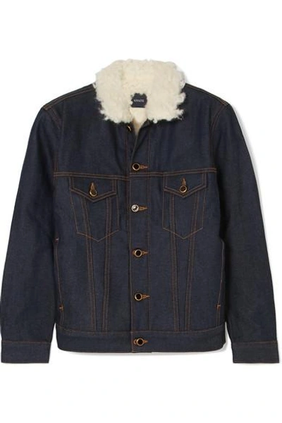 Shop Khaite Sherpa Cate Faux Shearling-trimmed Denim Jacket In Dark Denim