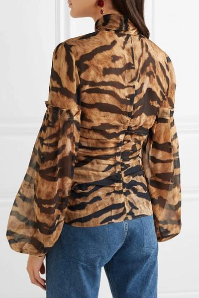 Shop Dolce & Gabbana Pussy-bow Printed Silk-blend Chiffon Blouse In Brown