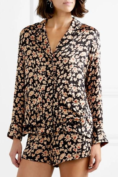 Shop Love Stories Bluemoon & Edie Floral-print Satin Pajama Set In Black
