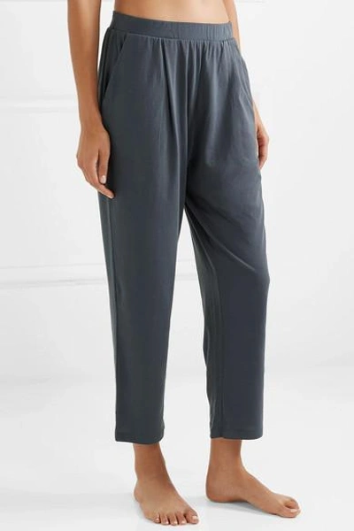 Shop Skin Everywhere Cropped Organic Pima Cotton-jersey Pajama Pants In Midnight Blue