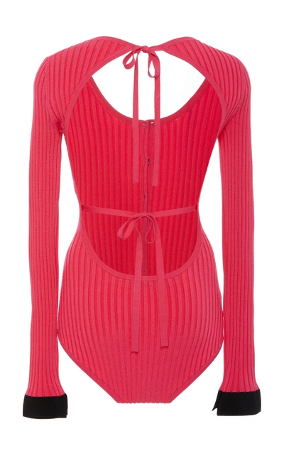 Shop Prabal Gurung Ribbed-knit Bodysuit In Pink