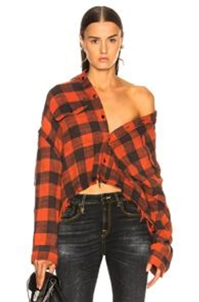Shop R13 Cropped Work Shirt In Red Plaid