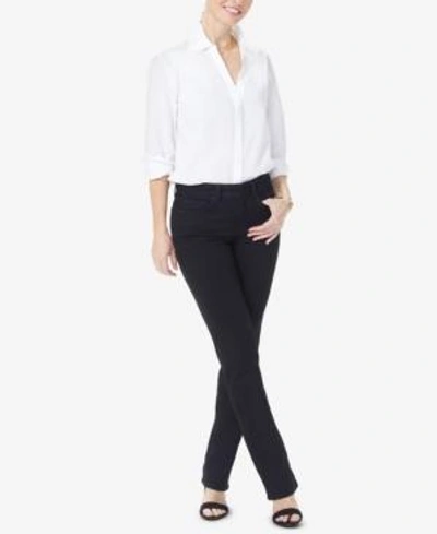 Shop Nydj Petite Marilyn Tummy-control Straight-leg Jeans In Black