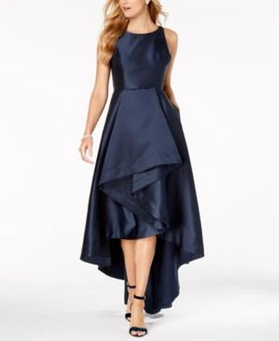 Shop Adrianna Papell Petite High-low Mikado Gown In Midnight