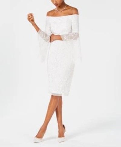 Shop Adrianna Papell Women's Off-the-shoulder Beaded Dress In White