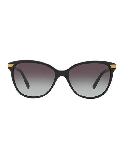Burberry Check 57mm Polarized Gradient Cat Eye Sunglasses In Black