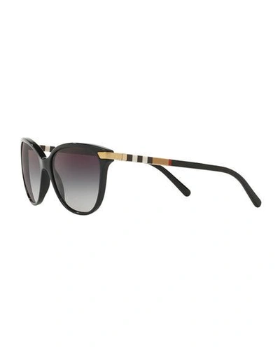 Burberry Check 57mm Polarized Gradient Cat Eye Sunglasses In Black