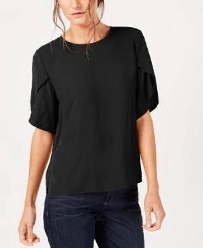 Shop Eileen Fisher Silk Tulip-sleeve Top In Black