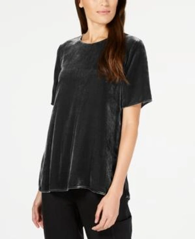 Shop Eileen Fisher Velvet Short-sleeve Top, Regular & Petite In Charcoal