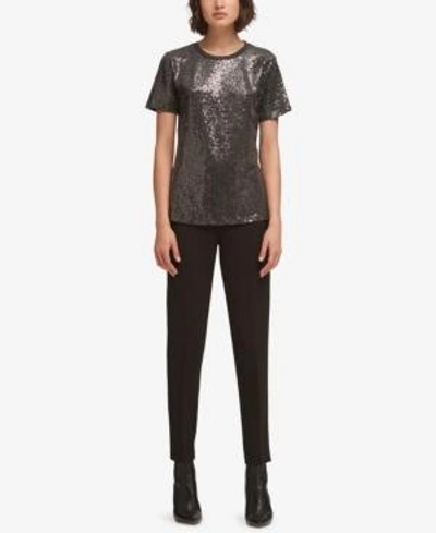 Shop Dkny Sequin Crew-neck T-shirt In Silver