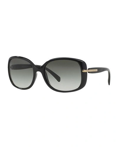 Shop Prada Gradient Rectangle Plastic Sunglasses In Black/gray