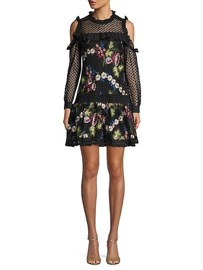Shop Allison New York Embroidered Floral Shift Dress In Black Multi