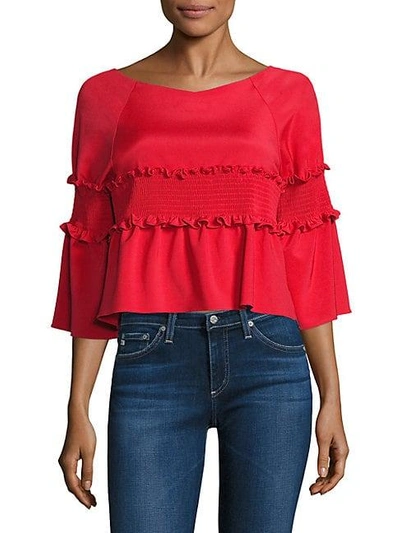 Shop Tibi Smocked Cropped Top In Red