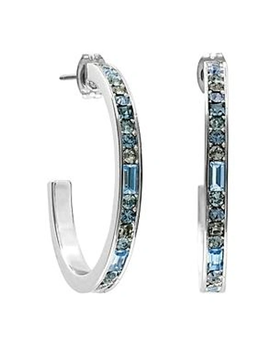Shop Adore Baguette & Pave Crystal Hoop Earrings In Blue