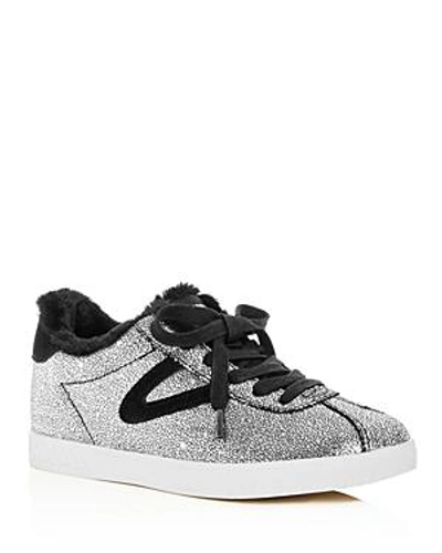 Shop Tretorn Women's Callie Glitter & Faux-fur Lace Up Sneakers In Silver