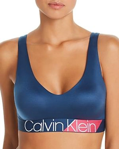 Shop Calvin Klein Bold Accents Lightly Lined Wireless Bralette In Lyria Blue