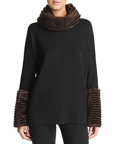 Shop Capote Fleece Faux-fur Turtleneck Sweater In Black/brown