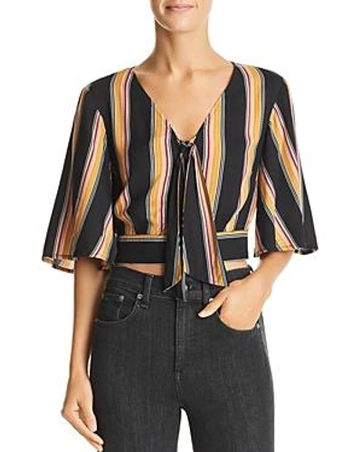 Shop Band Of Gypsies Gigi Striped Tie-detail Cropped Top In Green/gold