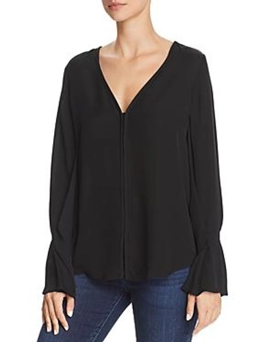 Shop Joie Latacia Bell-sleeve Silk Top In Caviar