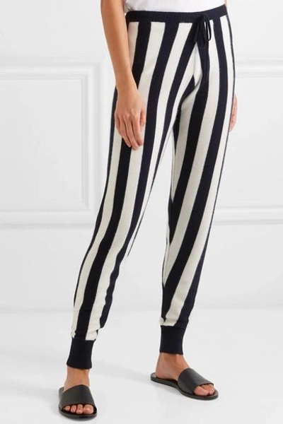 Shop Madeleine Thompson Leonis Striped Cashmere Track Pants In Navy