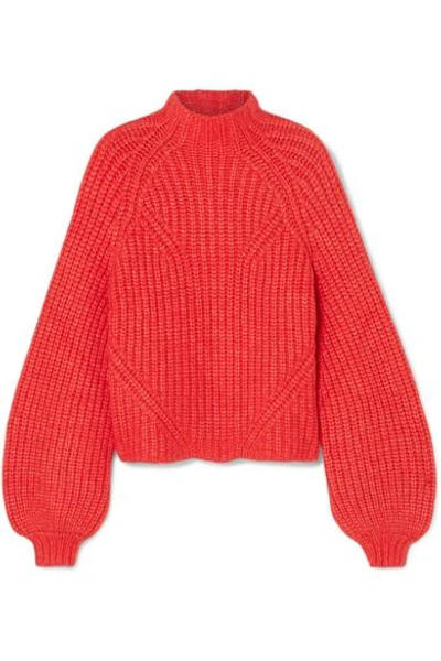 Shop Ulla Johnson Micha Ribbed Alpaca-blend Turtleneck Sweater In Crimson