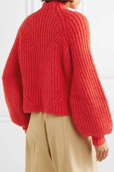 Shop Ulla Johnson Micha Ribbed Alpaca-blend Turtleneck Sweater In Crimson