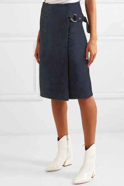 Shop Adam Lippes Suede Wrap Skirt In Navy