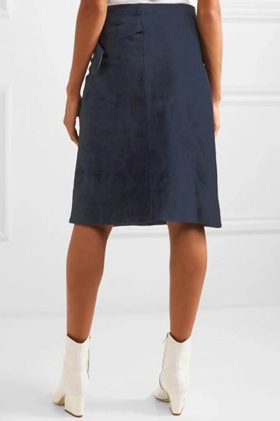 Shop Adam Lippes Suede Wrap Skirt In Navy