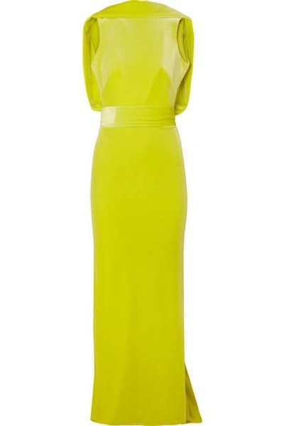 Shop Brandon Maxwell Open-back Velvet Gown In Lime Green