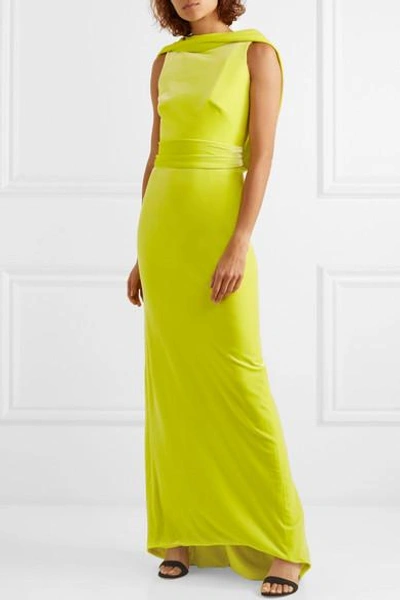 Shop Brandon Maxwell Open-back Velvet Gown In Lime Green