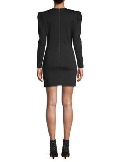 Shop Alice And Olivia Judy Puff-sleeve Ruched Faux Wrap Bodycon Dress In Black