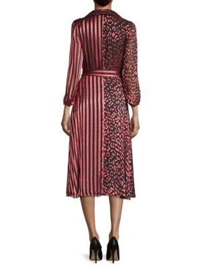 Shop Alice And Olivia Abigail Metallic Leopard & Stripe Stretch Silk Wrap Dress In Leopard Rose