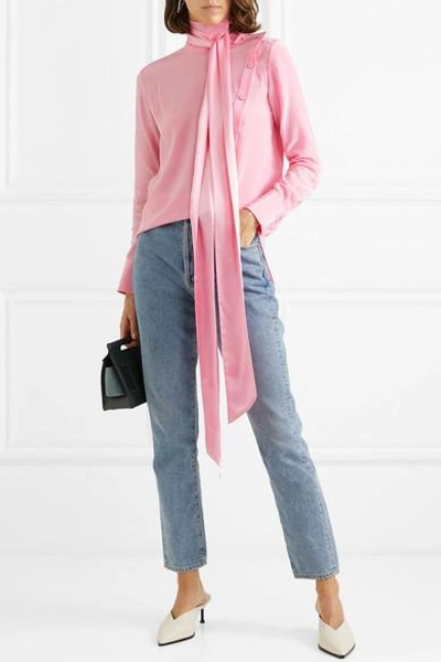Shop Adam Lippes Asymmetric Pussy-bow Silk-crepe Blouse In Pink