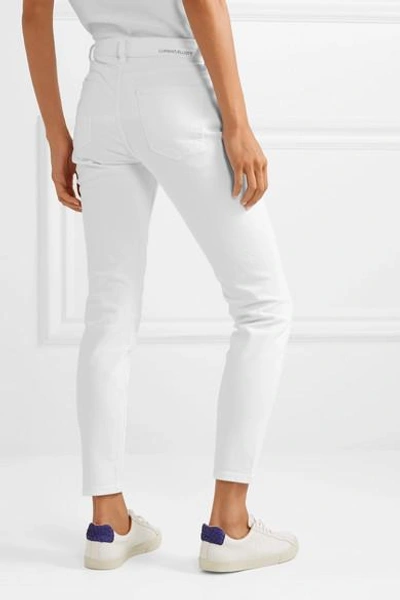 Shop Current Elliott The Stiletto Mid-rise Skinny Jeans In White