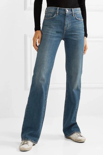 Shop Current Elliott The Jarvis Distressed High-rise Flared Jeans In Mid Denim