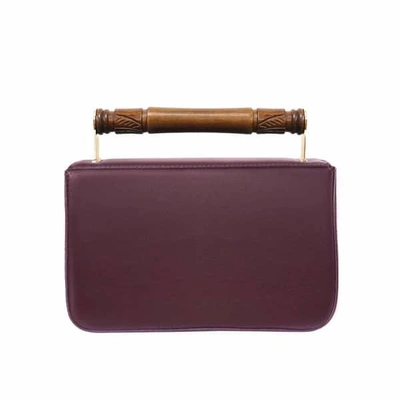 Shop Aevha London Helve Clutch In Mulberry With Wooden Handle