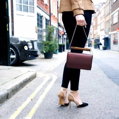 Shop Aevha London Helve Clutch In Mulberry With Wooden Handle