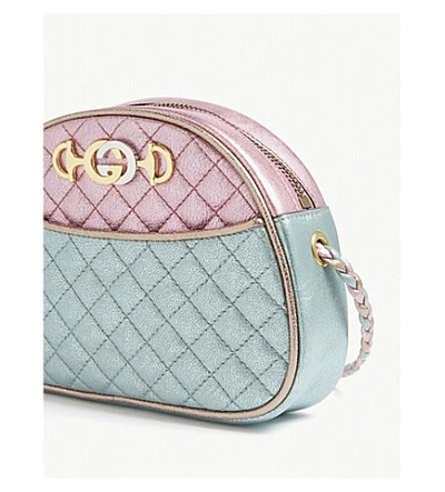 Shop Gucci 金属的 绗缝 皮革 交叉-身体 袋 In Pink/silver