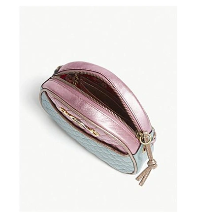 Shop Gucci 金属的 绗缝 皮革 交叉-身体 袋 In Pink/silver