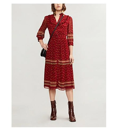 Shop Ba&sh Bari Boho-print Gerogette Midi Dress In Carmin