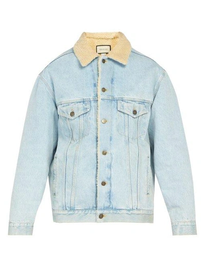 Gucci Paramount Print Denim Jacket In Blue | ModeSens