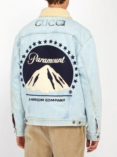 Gucci Paramount Print Denim Jacket In Blue | ModeSens